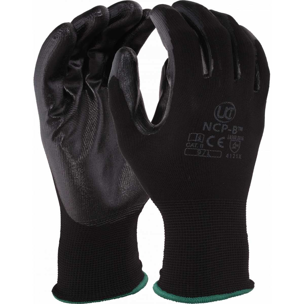 UCI - NCP-B - Nitrile Palm Polyester Gloves - Black - Pack of 10