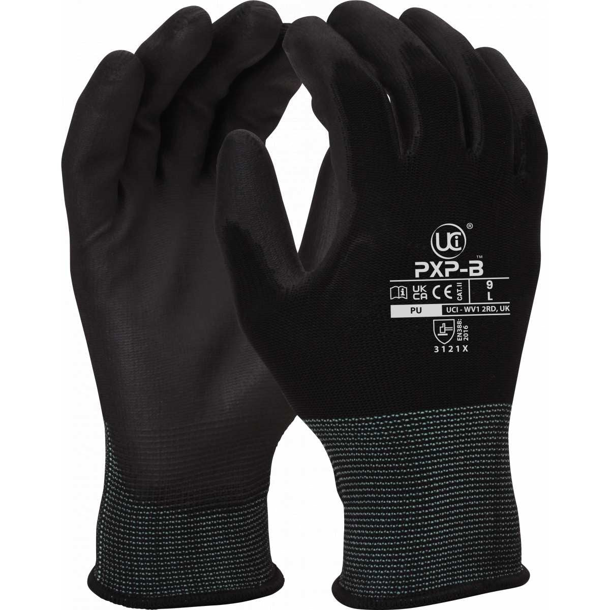 UCI - PXP-B - PU Palm Polyester Gloves - Black - Pack of 10