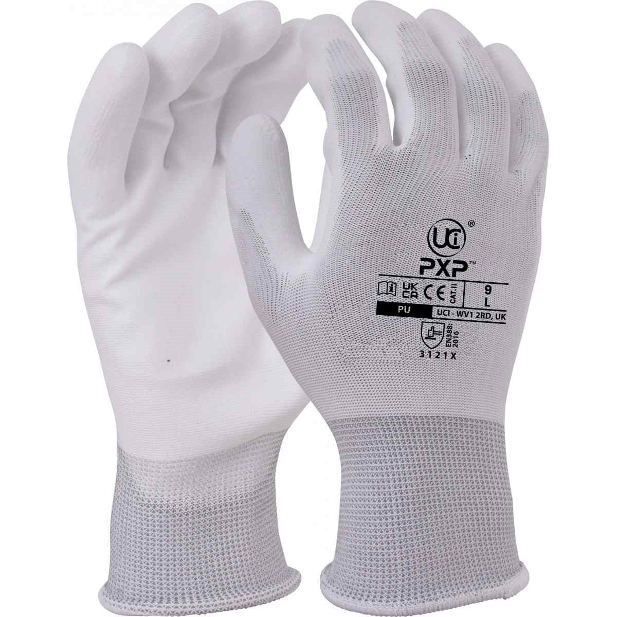 UCI - PXP-WH - PU Palm Polyester Gloves - White - Pack of 10
