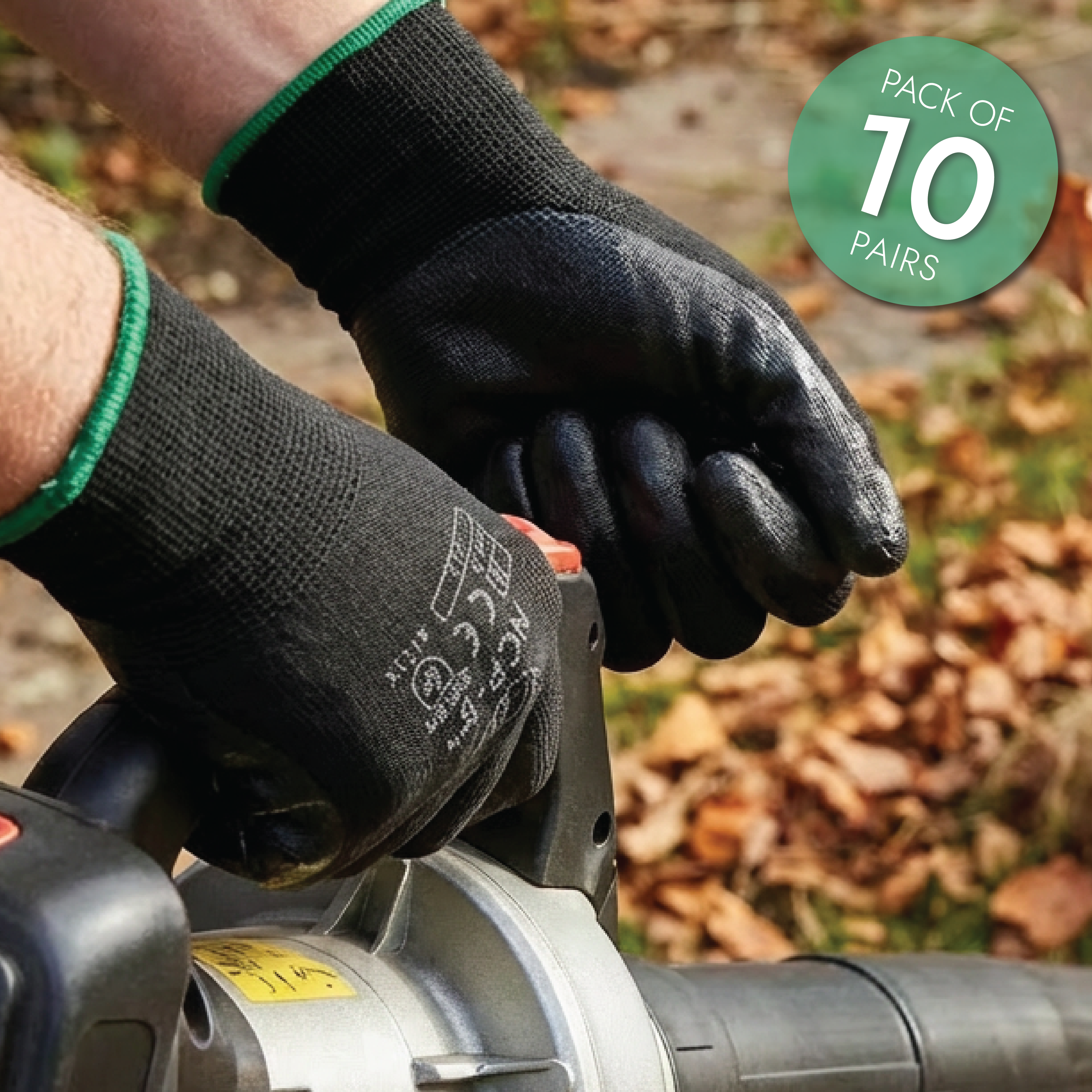 UCI - NCP-B - Nitrile Palm Polyester Gloves - Black - Pack of 10